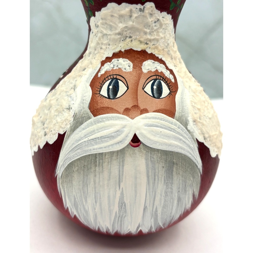Vintage Style‎ Folk Art Santa Claus Painted Gourd Artisan Holiday Decoration EUC - Picture 7 of 10